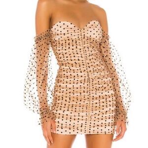 Majorelle Revolve mini dress polka dot black nude ruching size small